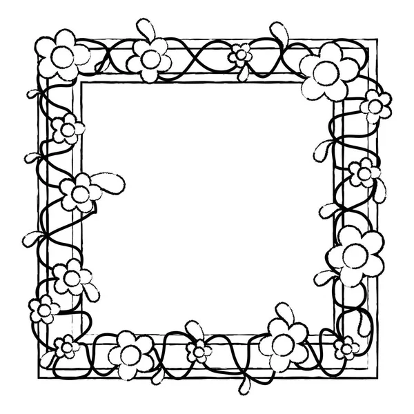 Grunge Framework Beauty Flowers Leaves Style Vector Illustration — Stock Vector