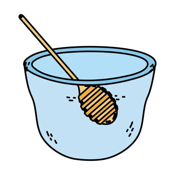彩色碗与美味的蜂蜜产品和吸水矢量插图 — 图库矢量图片