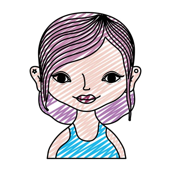 Doodle Cute Woman Short Hairstyle Blouse Vector Illustration — Stock Vector