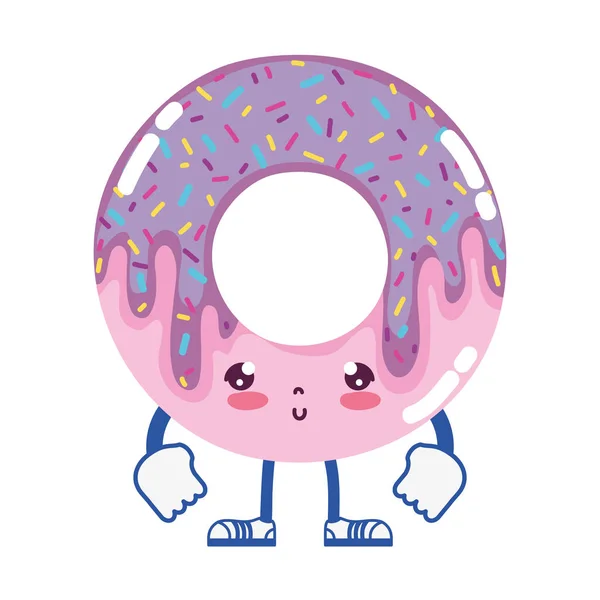 Kawaii Donut Agradable Con Brazos Piernas Vector Ilustración — Archivo Imágenes Vectoriales