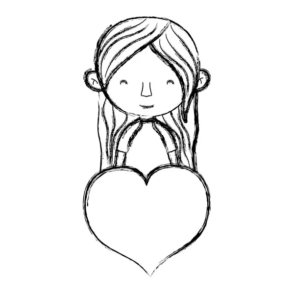 Grunge Γυναίκα Ομορφιά Χτένισμα Πάθος Καρδιά Εικονογράφηση Διάνυσμα — Διανυσματικό Αρχείο