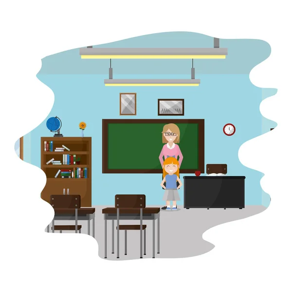 Lehrer Und Schüler Lernen Klassenzimmer Vektor Illustration — Stockvektor