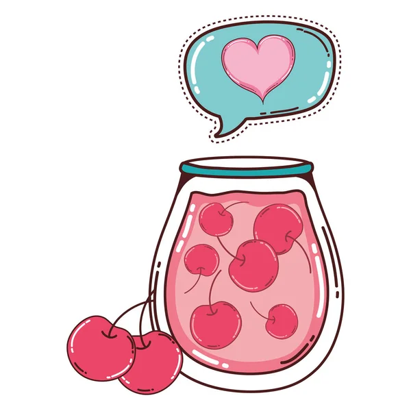 Jar と心のチャット泡ベクトル図にチェリー ジュース — ストックベクタ