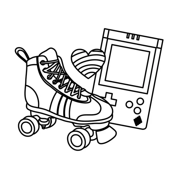 Línea Patines Con Juego Electrónico Ilustración Vectores Estilo Corazón — Archivo Imágenes Vectoriales