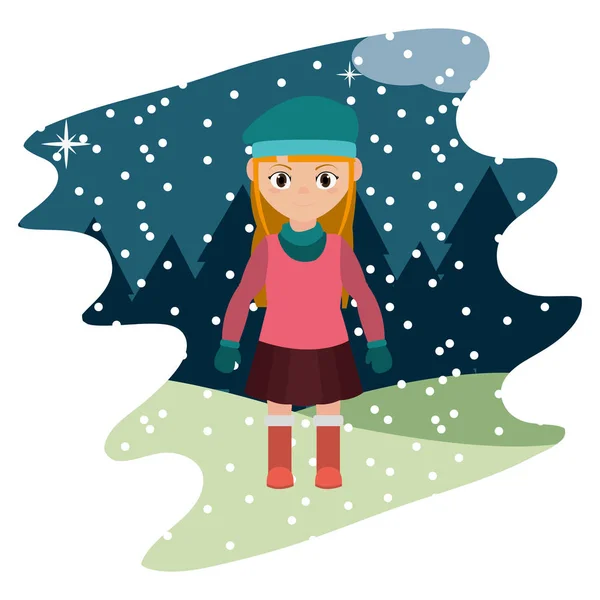 Menina Com Roupas Inverno Neve Ilustração Vetor Tempo —  Vetores de Stock