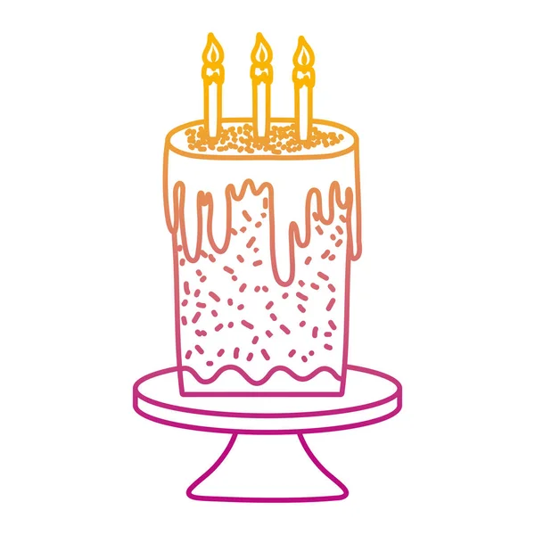 Degraded Line Sweet Cake Burning Candles Table Vector Illustration — Stock Vector