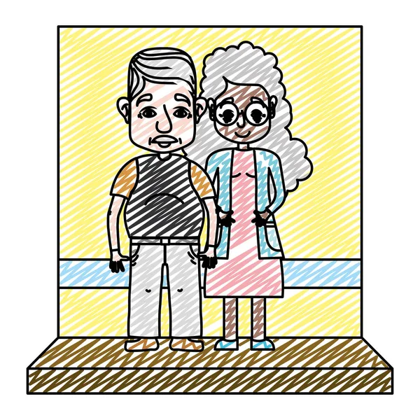 Doodle Belleza Mujer Hombre Ancianos Pareja Juntos Vector Ilustración — Archivo Imágenes Vectoriales