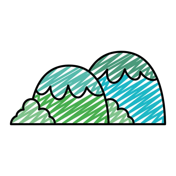 Gribouiller Mignon Exotique Montagnes Avec Des Buissons Plante Vecteur Illustration — Image vectorielle