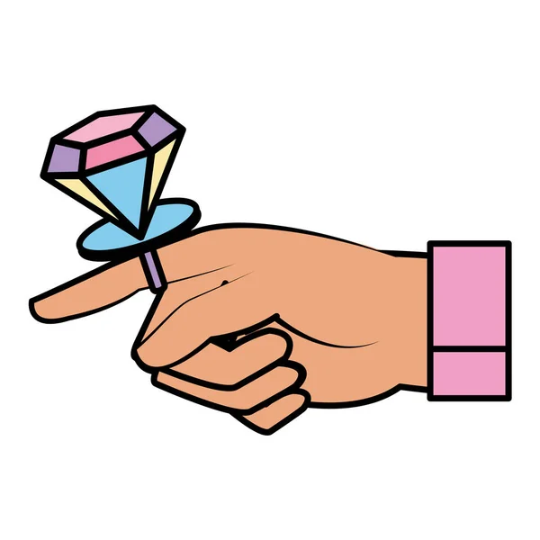 Färg Man Hand Med Diamant Förlovningsring Vektorillustration — Stock vektor