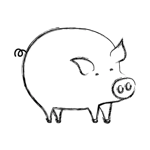 Grunge Niedlich Schwein Bauernhof Tier Symbol Vektor Illustration — Stockvektor