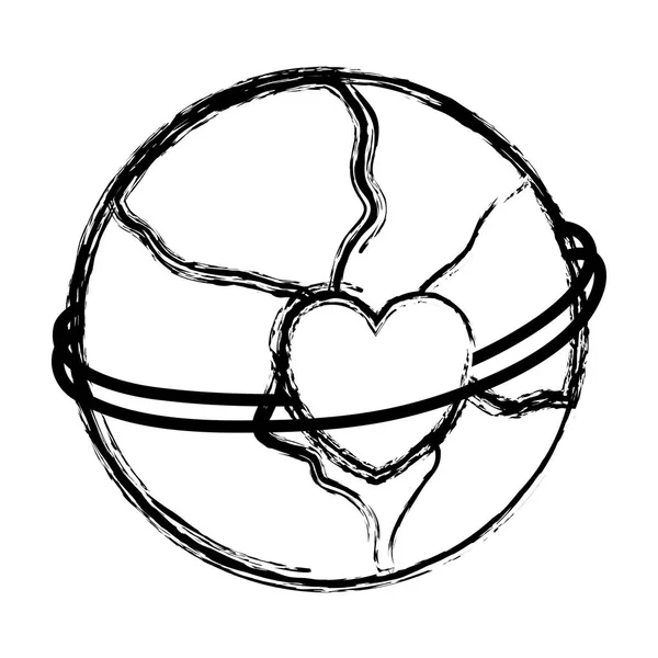 Grunge Planète Terre Globale Avec Décoration Coeur Illustration Vectorielle — Image vectorielle