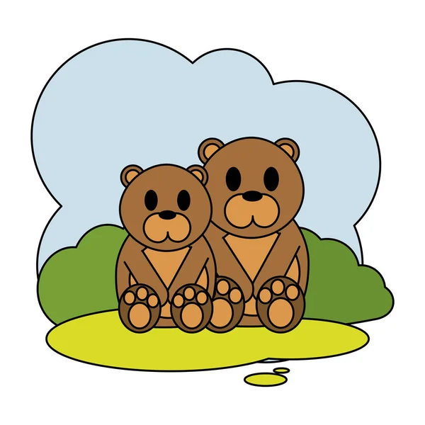 Cor Casal Urso Animal Selvagem Paisagem Vetor Ilustração —  Vetores de Stock