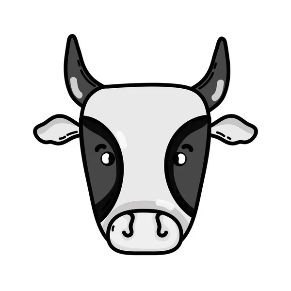 Escala Grises Cabeza Vaca Linda Granja Animal Vector Ilustración — Vector de stock