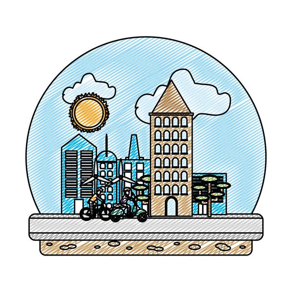 doodle ecology urban city nature conservation vector illustration