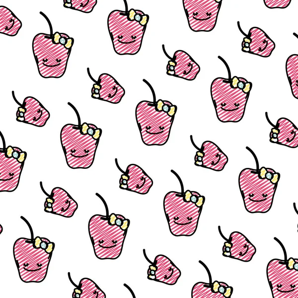 Doodle Kawaii Glücklich Pfeffer Gemüse Hintergrund Vektor Illustration — Stockvektor