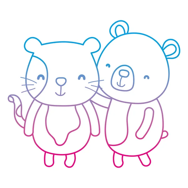 Degradado Linha Mouse Urso Bonito Amigos Animal Vetor Ilustração — Vetor de Stock
