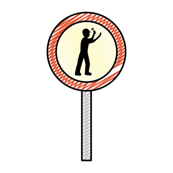 Doodle Circle Emblema Cautela Operaio Con Martello Vettoriale Illustrazione — Vettoriale Stock