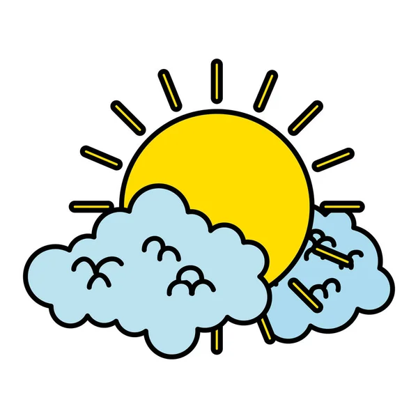 Farbe Helle Sonne Wetter Und Flauschige Wolken Vektor Illustration — Stockvektor