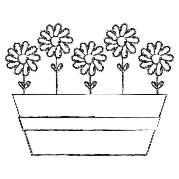 Grunge Természetes Virágok Egzotikus Belül Plantpot Stílus Vektoros Illusztráció — Stock Vector