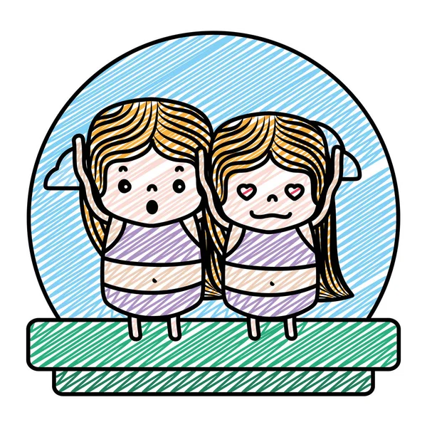 Doodle Lányok Frizura Arckifejezés Táj Vektoros Illusztráció — Stock Vector