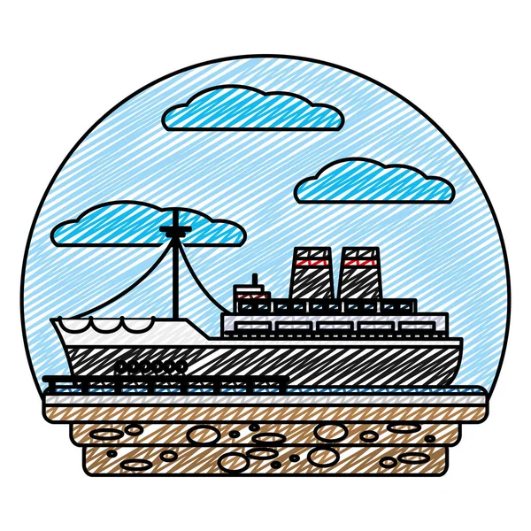 Doodle Transport Exportation Navires Avec Livraison Conteneurs Illustration Vectorielle — Image vectorielle