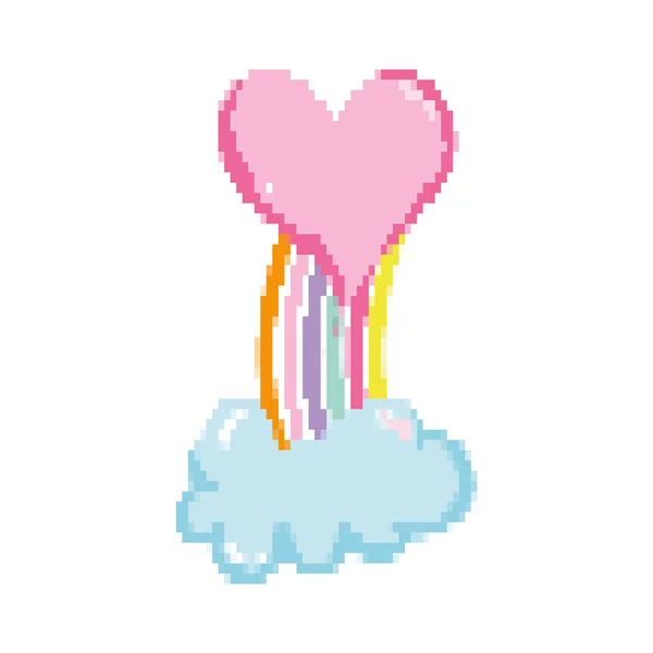 Pixelated Heart Nature Rainbow Cloud Vector Illustration — Stock Vector