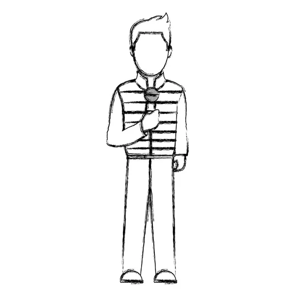 Grunge Homme Journaliste Avec Coiffure Belle Illustration Vectorielle Vêtements — Image vectorielle
