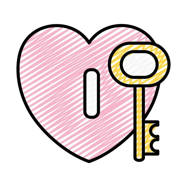 Doodle Corazón Candado Estilo Con Acceso Clave Vector Ilustración — Archivo Imágenes Vectoriales