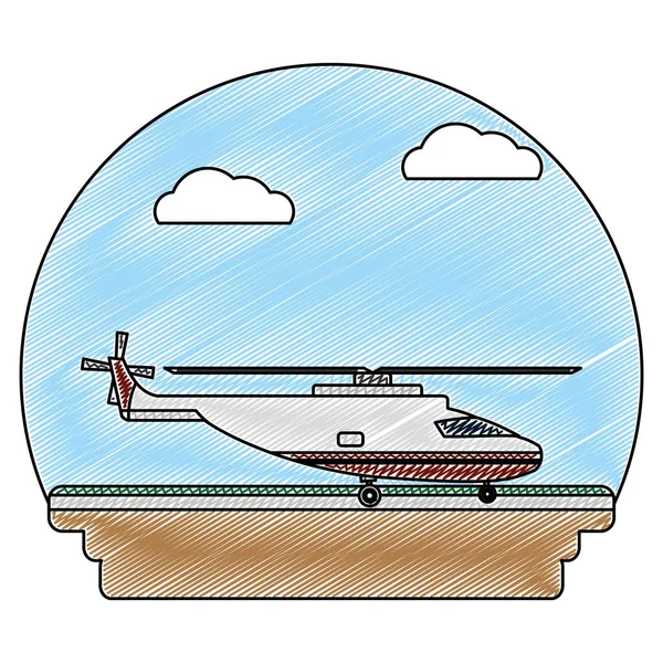 Doodle Aeropuerto Lugar Servicio Con Helicóptero Transporte Vector Ilustración — Archivo Imágenes Vectoriales