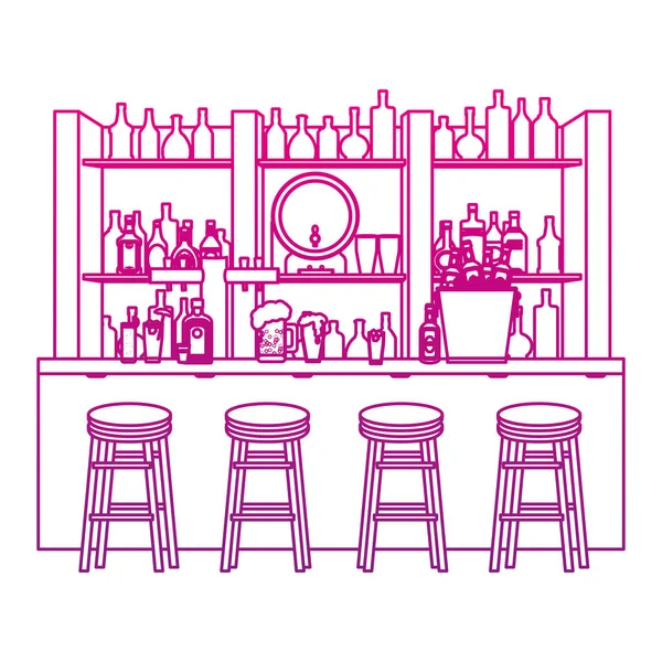 バーの椅子オブジェクトのベクトル図と酒飲料縮退ライン — ストックベクタ
