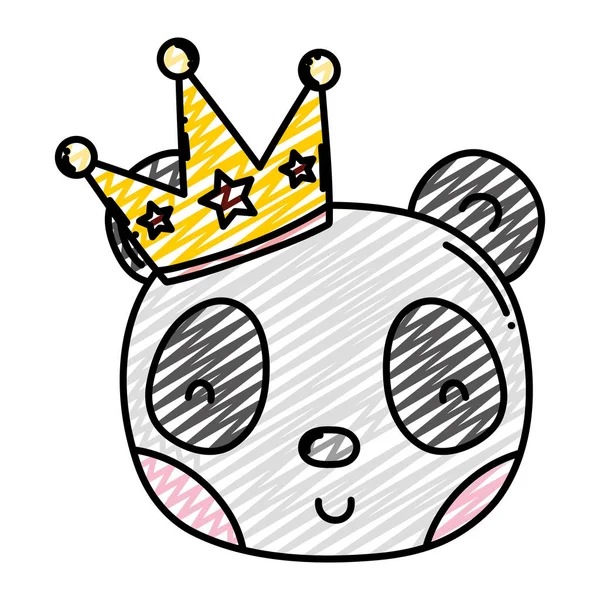 Doodle Testa Panda Maschile Con Illustrazione Vettoriale Corona Lusso — Vettoriale Stock