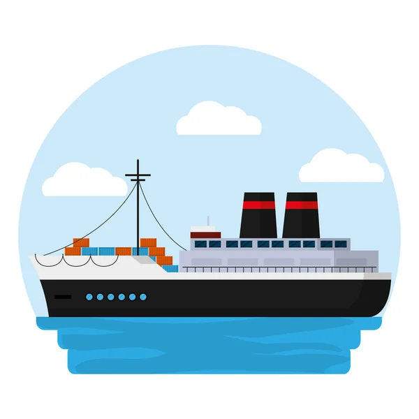 Kant Schip Vervoer Met Levering Containers Vectorillustratie — Stockvector