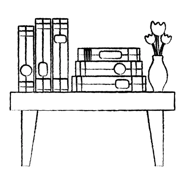 Grunge Livres Éducation Fleurs Vase Dans Tableau Vectoriel Illustration — Image vectorielle