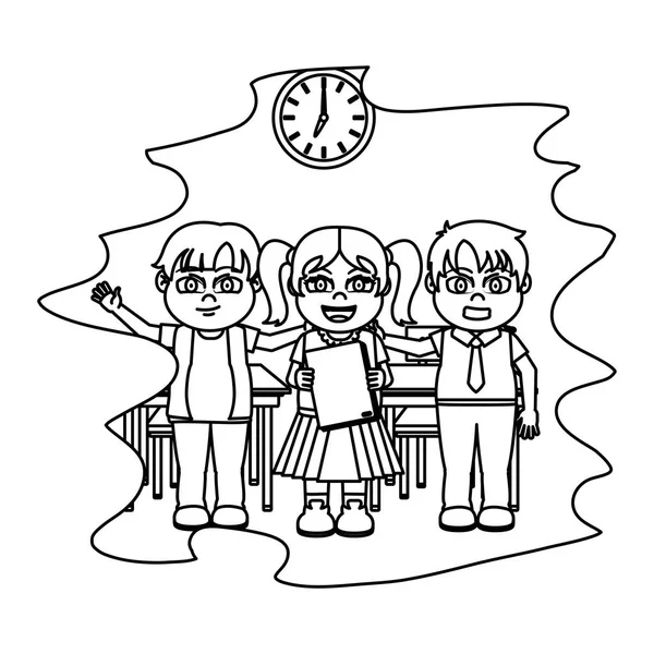 Línea Estudiantes Juntos Aula Con Ilustración Vectorial Reloj Escritorios — Archivo Imágenes Vectoriales