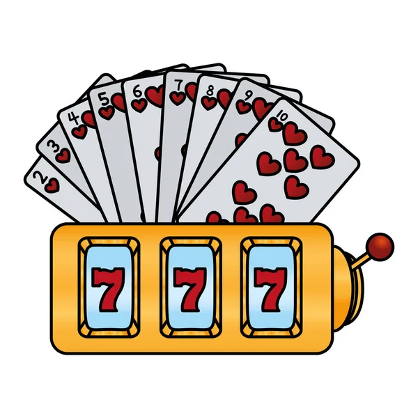 Kleur Harten Kaarten Casino Slot Machine Vectorillustratie — Stockvector