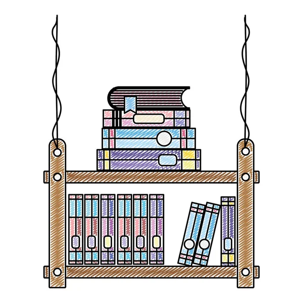 Livres Doodle Éducation Intérieur Étagère Bois Illustration Vectorielle — Image vectorielle