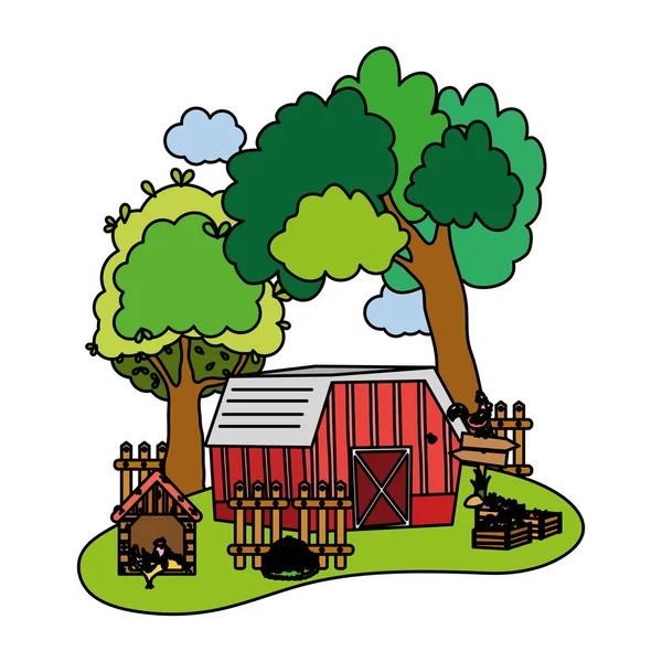 Barevné Dům Farma Zvířaty Kuře Zelenina Vektorové Ilustrace — Stockový vektor