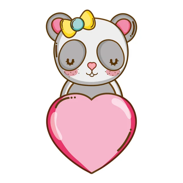 Panda Fêmea Com Coração Amor Sinal Vetor Ilustração —  Vetores de Stock