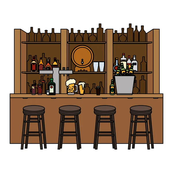 Cor Bar Bebidas Licor Com Cadeiras Objetos Vetor Ilustração — Vetor de Stock