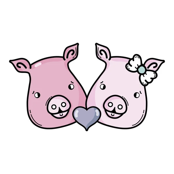 Bonito Porco Casal Animal Amante Vetor Ilustração —  Vetores de Stock