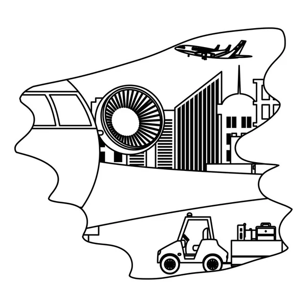 Linie Flugzeugtransport Und Frachtgepäck Container Vektor Illustration — Stockvektor