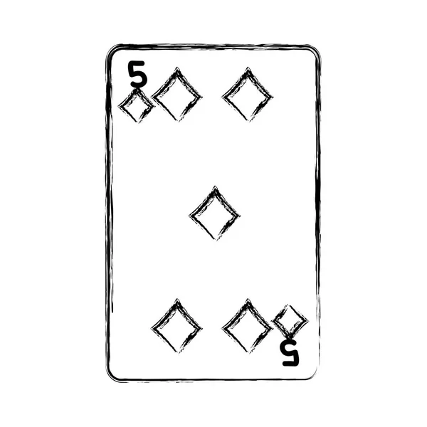 Grunge Vijf Diamanten Casino Kaart Spel Vectorillustratie — Stockvector