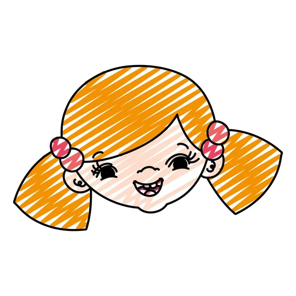 Doodle Cute Gadis Kepala Anak Dengan Gaya Rambut Vektor Ilustrasi - Stok Vektor