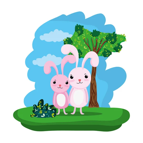 Casal Coelho Bonito Animal Floresta Vetor Ilustração — Vetor de Stock