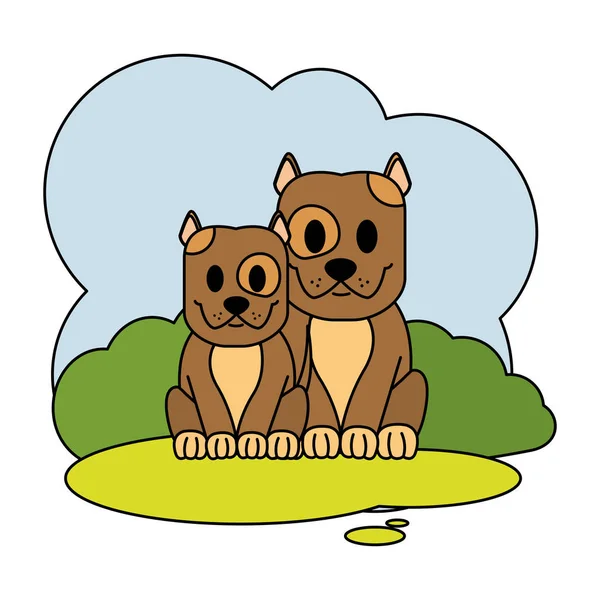 Color Couple Dog Cute Animal Landscape Vector Illustration — Stock Vector