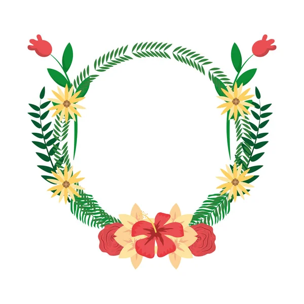 Cercle Branches Tropicales Avec Des Fleurs Des Feuilles Illustration Vectorielle — Image vectorielle