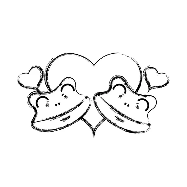 Σχήμα Ζώο Ζευγάρι Χαριτωμένος Βατράχου Καρδιές Σχεδιασμό Εικονογράφηση Διάνυσμα — Διανυσματικό Αρχείο