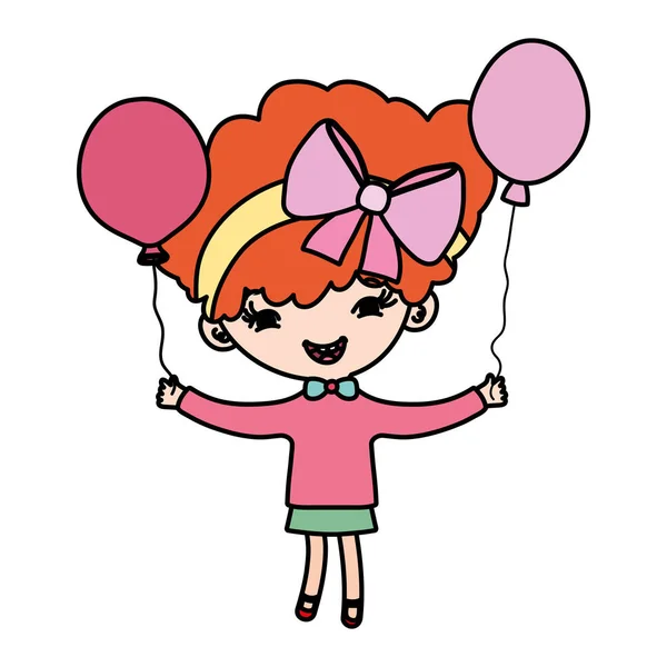 Χρώμα Ωραίο Κορίτσι Παιδί Μαλλιά Και Μπαλόνια Εικονογράφηση Διάνυσμα — Διανυσματικό Αρχείο