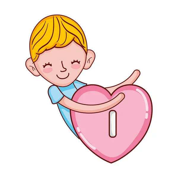 Child Boy Sleeping Heart Padlock Vector Illustration — Stock Vector