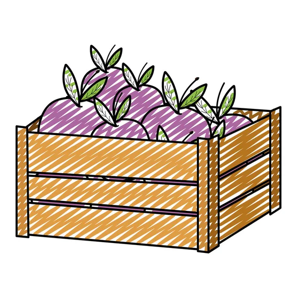 Doodle Bakłażany Pyszne Warzywa Wewnątrz Drewno Ilustracja Wektora — Wektor stockowy